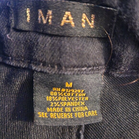 IMAN Women's Gold Buttons Pants Size M Solid Black Straight Leg Stretch Jeans - Picture 3 of 9